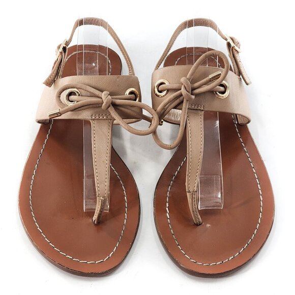 KATE SPADE Carolina Leather Thong Sandals Bow Tan - Picture 1 of 8